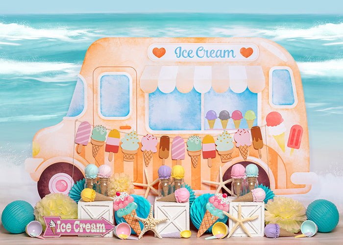 Ice Cream Truck Set Up (Orange) - HSD Photography Backdrops 