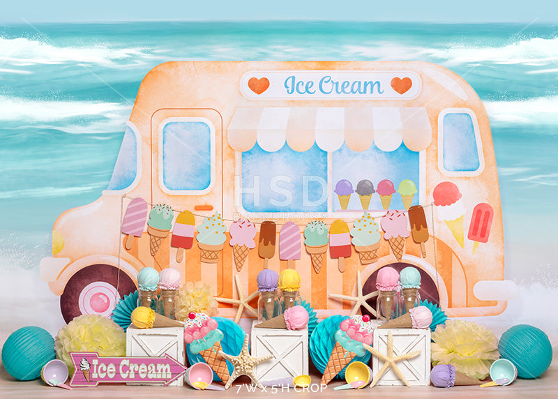 Ice Cream Truck Set Up (Orange) - HSD Photography Backdrops 