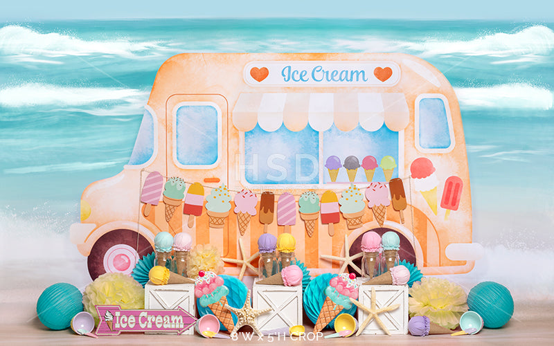 Ice Cream Truck Set Up (Orange) - HSD Photography Backdrops 