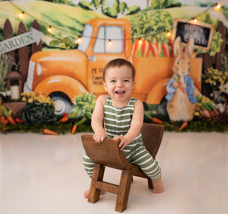 Spring Themed Photo Backdrop | Peter Rabbit Garden Photography Backdrop