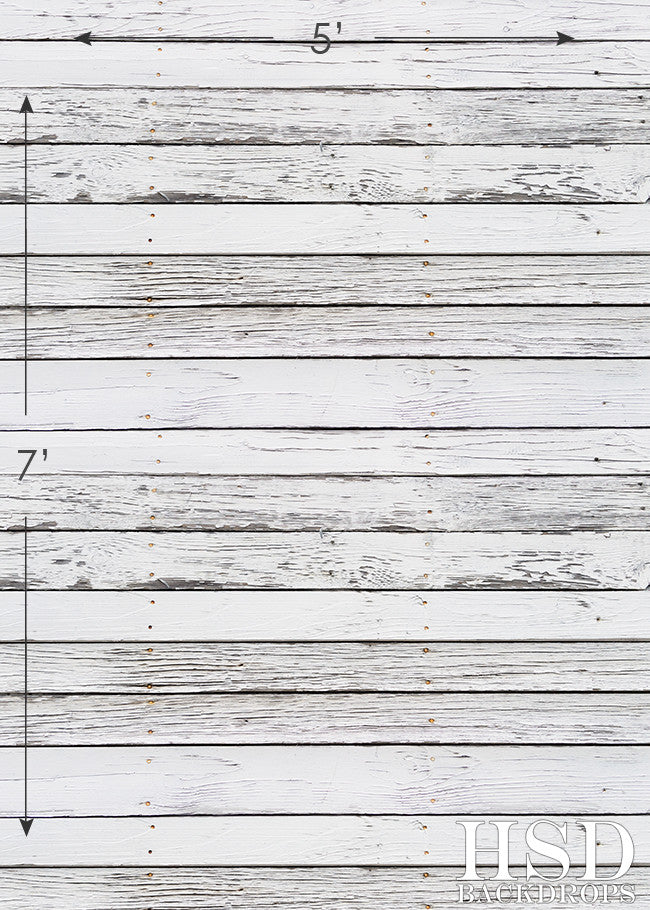 Weathered White Wood Floor Drop Floor Mat - HSD Photography Backdrops 