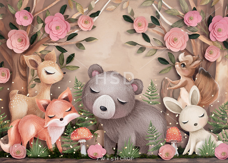 Woodland Forest Animals (pink) - HSD Photography Backdrops 