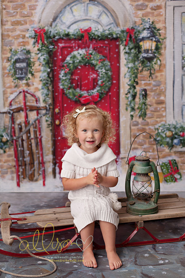 Red Christmas Door - HSD Photography Backdrops 